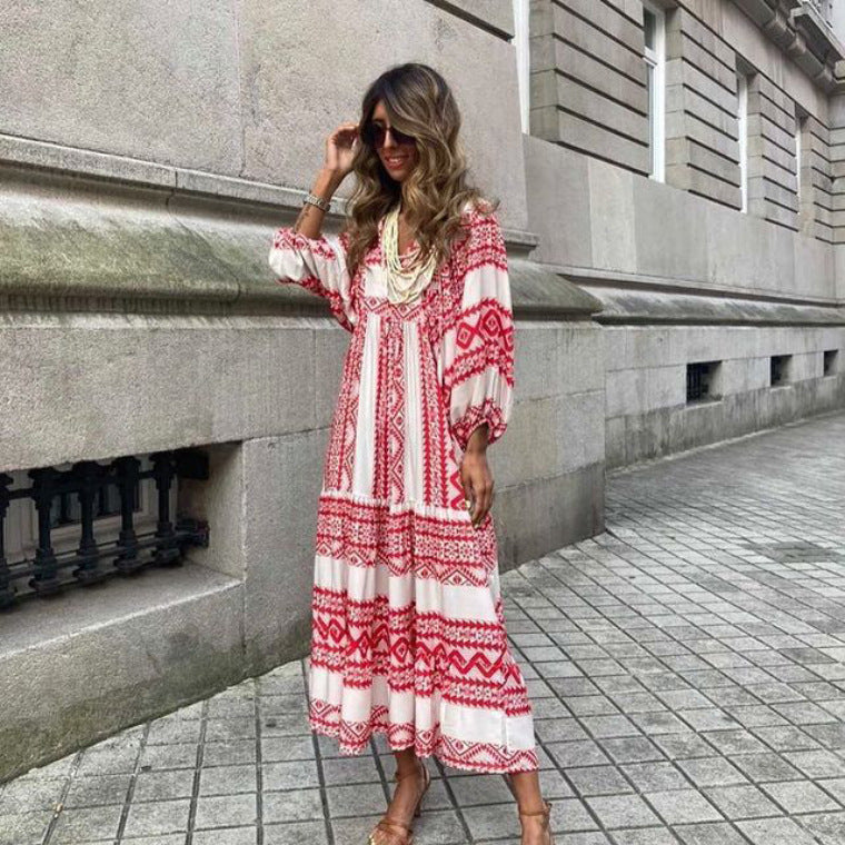 Women's Boho Floral Halter Dress – Backless Ruffled A-Line Beach Dress for Summer Vacations